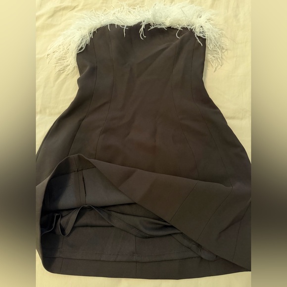 Zara Black Strapless Dress with Feather Trim - Picture 3 of 4